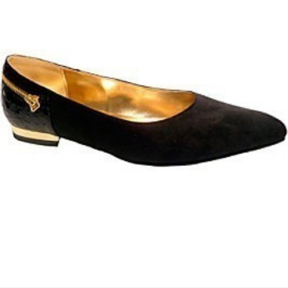 Bellini Nova Flat Black Microsuede size 11 with metallic & faux croc adornment